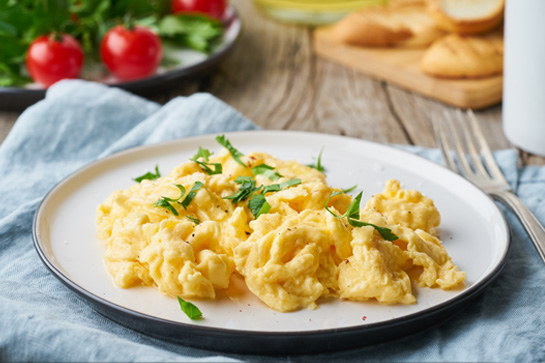 Make easy scramble eggs in the microwave in just 1 minute. 